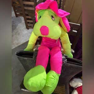 Vintage 1988 Chrisha Playful Plush Hound Neon Plush 31” With Hat And Overalls